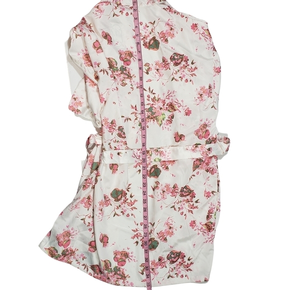 Icing Bridal Bar Pink Floral Dressing Robe Size S/M Satin Kimono Lingerie Belted - Picture 11 of 12